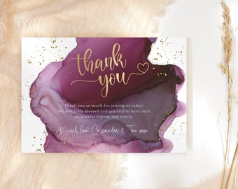 Birthday Thank You Cards Editable Adult Party Thankyou Notecards Printable Digital Download Purple Maroon Gold Glitter Decor P132 P230