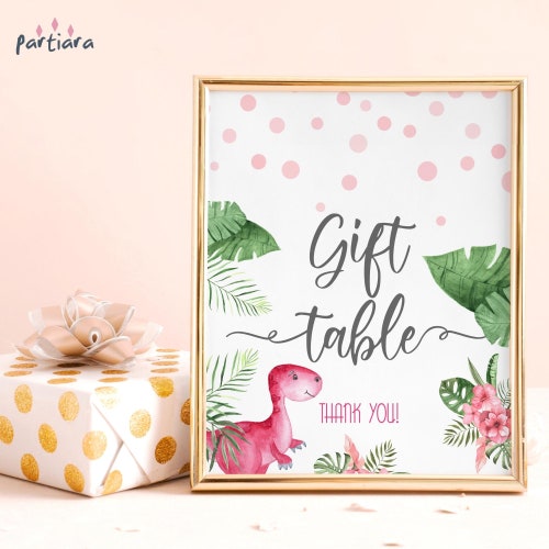 Girl Dinosaur Gift Table Sign Printable Tropical Floral - Etsy