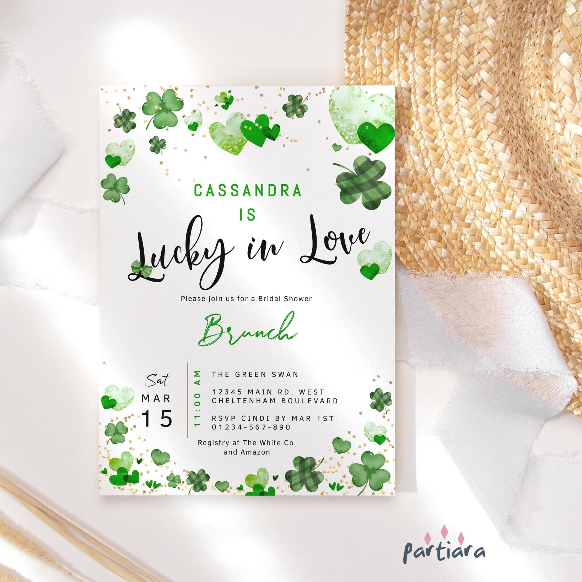 Plantilla de invitación para despedida de soltera de San Patricio,  invitación imprimible para brunch con tréboles y la suerte en el amor,  decoración con temática irlandesa, editable P569 - Etsy México, image size:2000x2000