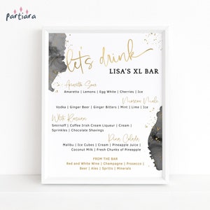 Drinks Menu Sign Template, Birthday Dinner Bar Menus Printable, Men or Ladies Black and White Events Decor, Editable Download P268