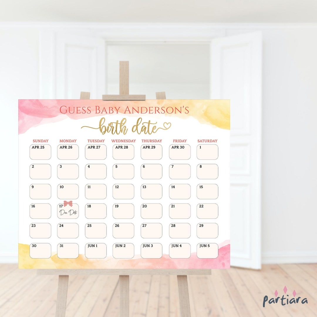 Guess Babys Birth Date Game, Calendar Baby Shower Birthday Prediction ...