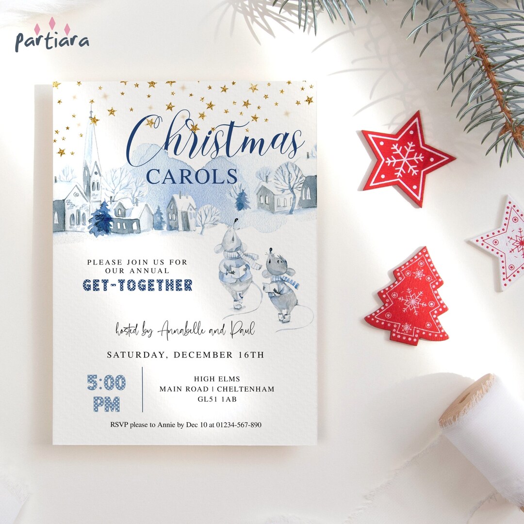 Childrens Christmas Carols Invitation Printable Winter Holiday Party Church Event Flyer Editable ...