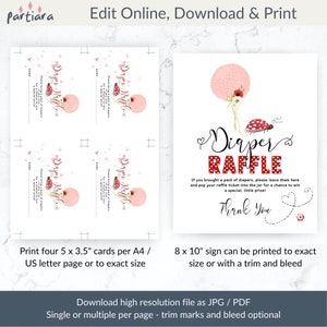 Ladybug Baby Shower Diaper Raffle Game Sign and Raffle Tickets ...