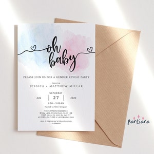 Gender Reveal Invitation Editable DIY Printable Pastel Blue and Pink Smoke Baby Sex Reveal Party Invite Template Instant Download P16