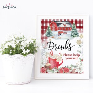 Winter Birthday Drinks Sign Printable Kids Christmas Party Poster Decor, Boy Baby Shower Red Hot Chocolate Station, Editable Template P94