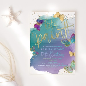 Invito per festa di compleanno per ragazze con pittura Dipingiamo le farfalle Festa delle donne Festa in giardino Modello modificabile Corjl Download digitale P550