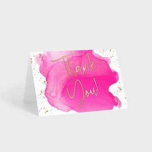 Hot Pink Dankeskarten, Teen Girls Geburtstag Notecards druckbare, Fuchsia Gold Brautdusche Notecard, bearbeitbare digitaler Download P200