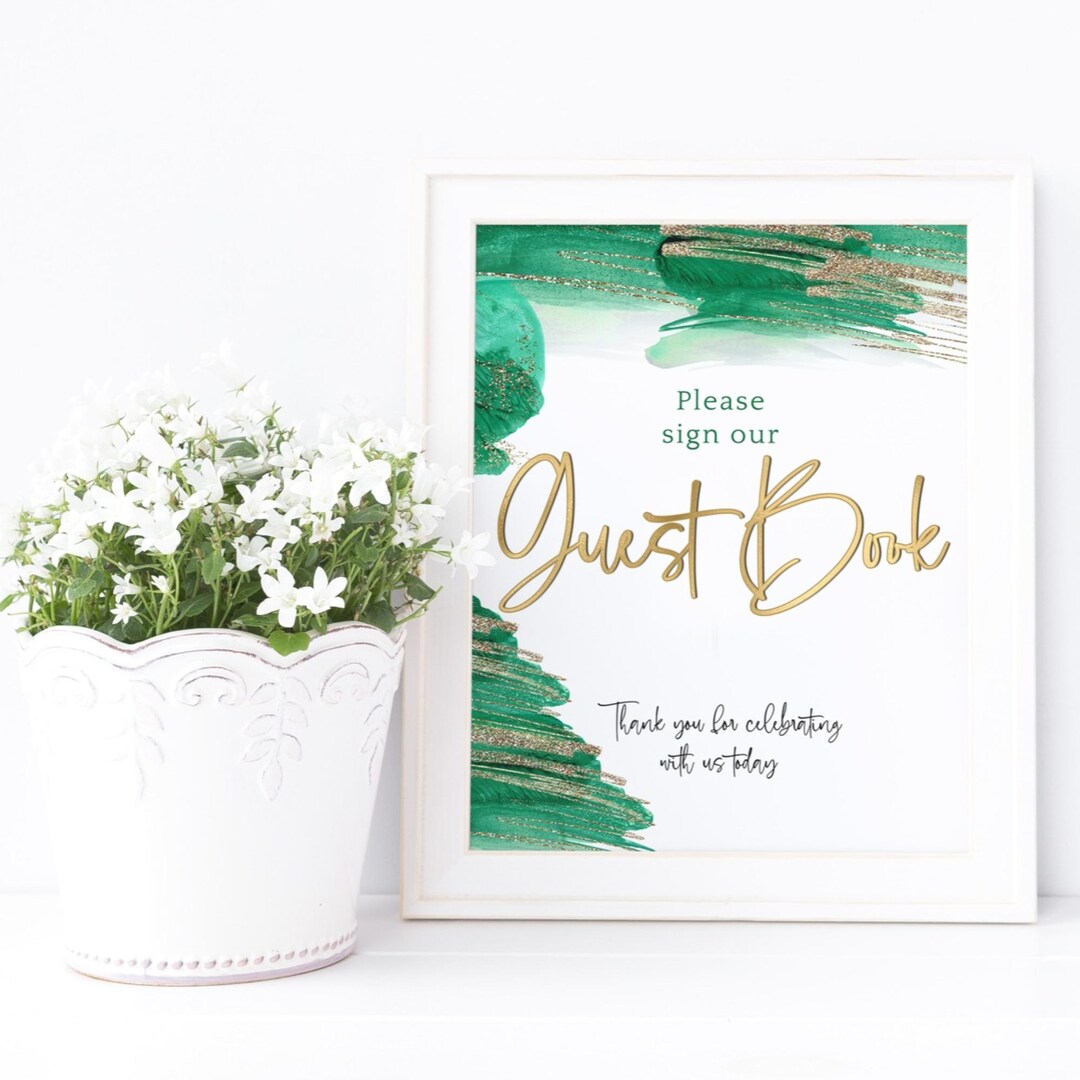 Emerald Green Guest Book Table Sign Printable, Wedding Reception ...