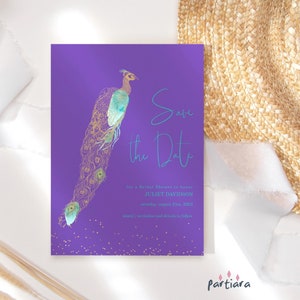 Bridal Save the Date Card, Peacocks Notecard Printable, Wedding Reception Announcement, Ladies Birthday Editable Save the Dates P83