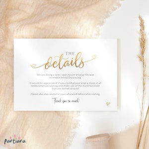 Bearbeitbare Details Kartenvorlage Geburtstagsparty Detail Druckbare Damen Überraschung Einladen Einsätze Alle Weiß und Gold Digitaler Download P16