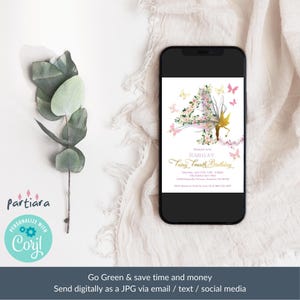 Fairy Invitation 4th Birthday Printable, Girl's Enchanted Butterfly Garden Party Invite, Fourth Floral Tea Party, Editable Download P376 image 5