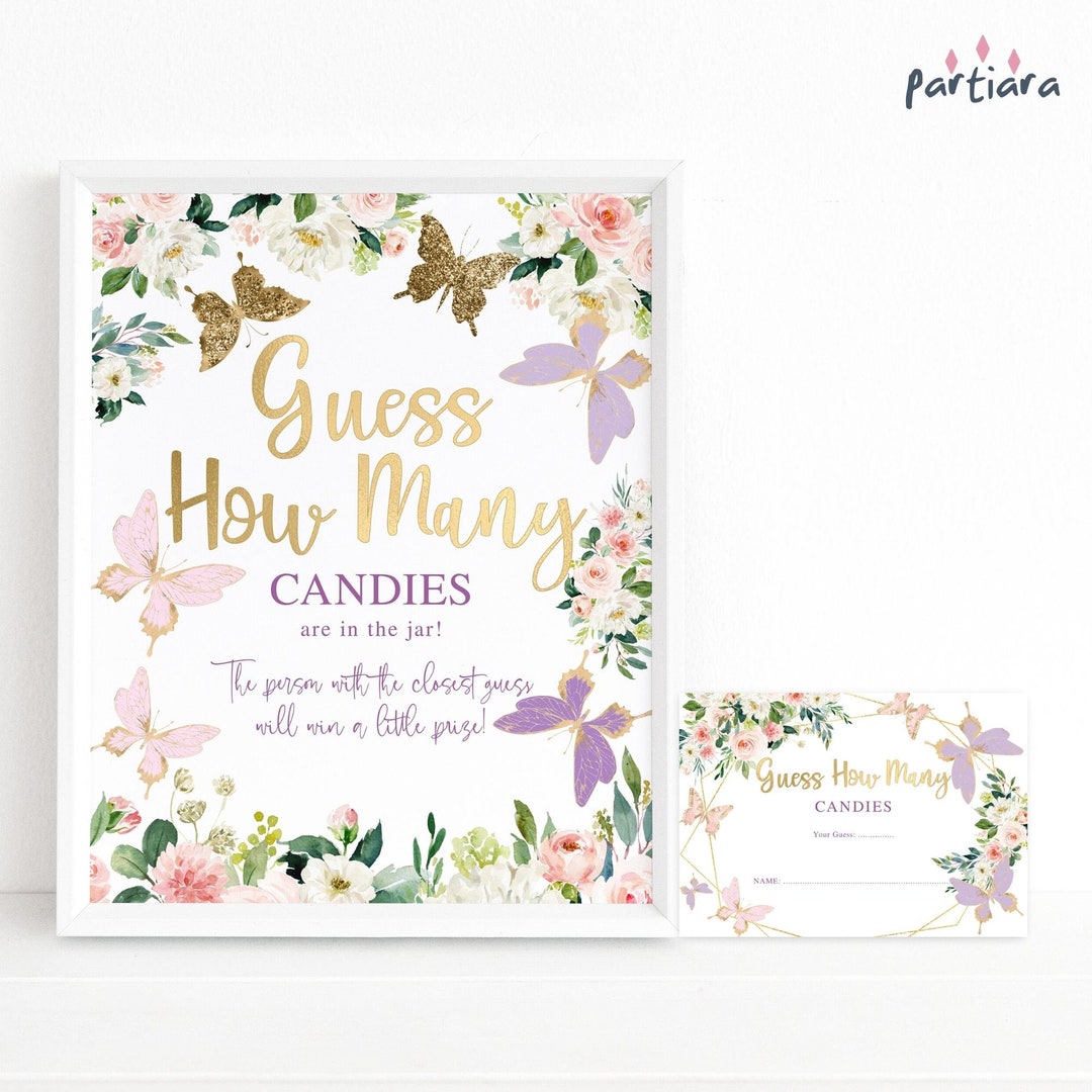 Butterfly Guess How Many Candies Game Printable Girl Floral Butterflies