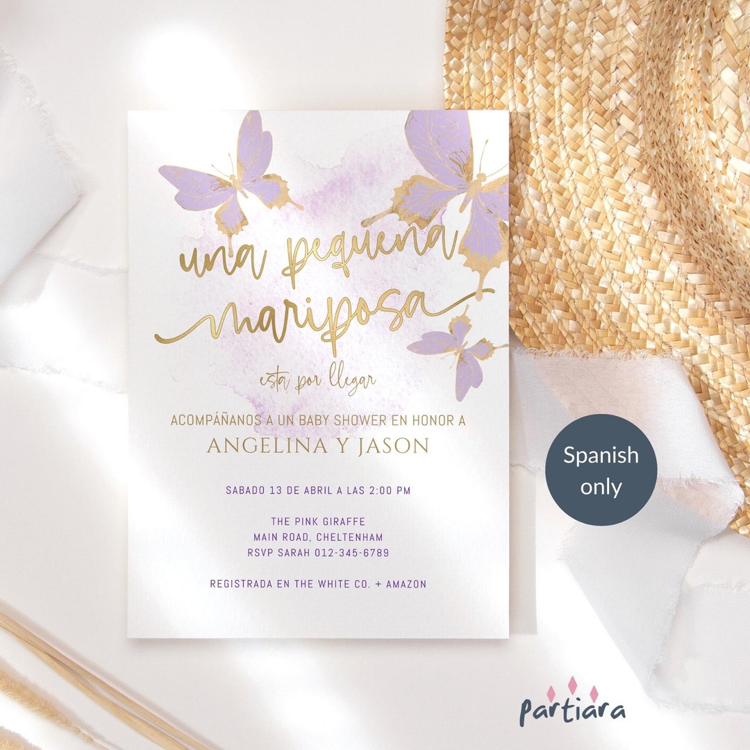 Girl Butterfly Invite Baby Shower Invitations Spanish Birthday Party
