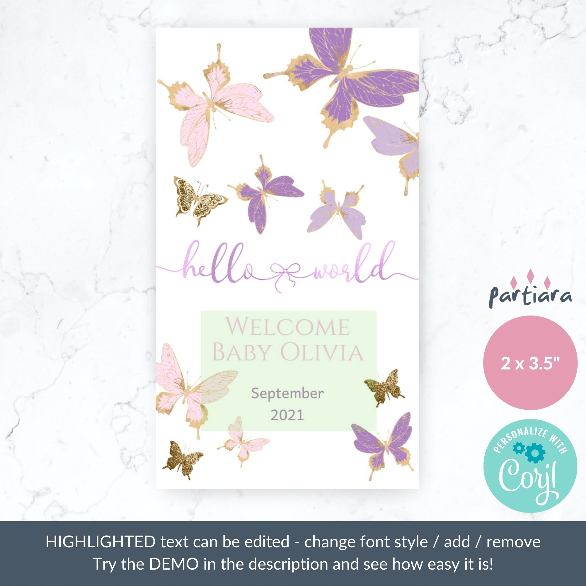 Butterfly Baby Shower Favors Printable Girl Favor Gift Thank - Etsy