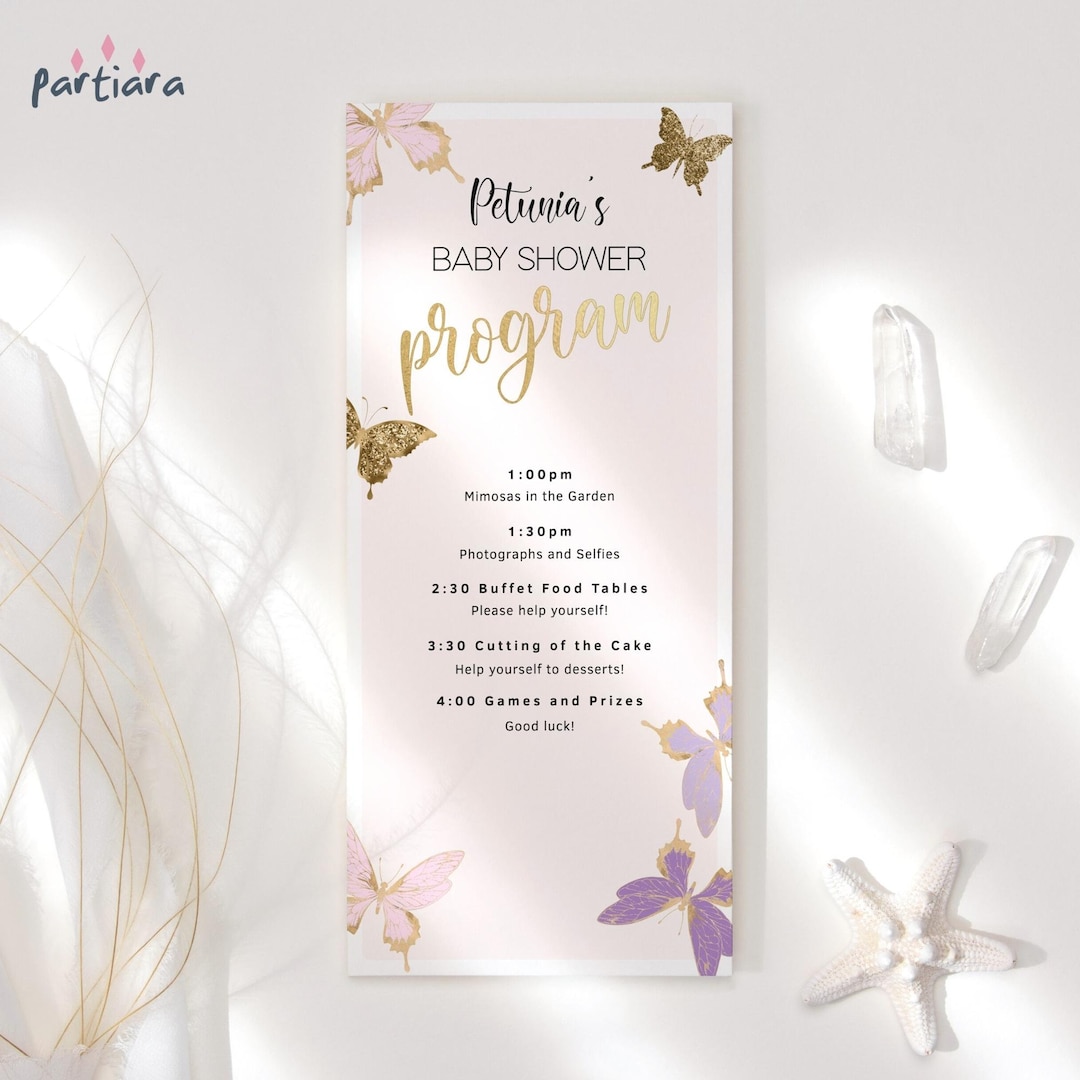 Butterfly Program Card Printable Baby Girl Party Details Itinerary Editable  Template Baby or Bridal Shower Tables Decor Download P6 P345 - Etsy Denmark