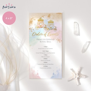 Sweet 16 Reihenfolge der Ereignisse, 16. Geburtstag Programmvorlage, Mädchen Prinzessin Märchen Themen Karte Printable, Bearbeitbarer Digitaler Download P137