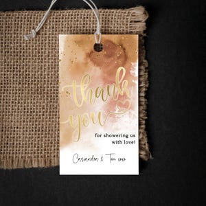 Brown Thank You Tag Template, Birthday Brunch Favor Gift Tags Printable, Ladies Dinner Party Mini Wine Labels, Editable Template P214