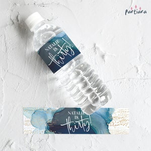 Teal Water Bottle Label Template, Girls Party Favor Labels Printable, Milestone Events Decor, Editable Digital Download P231