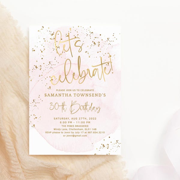 Pink Birthday Invitation Template for Teen Girls or Ladies of Any Age P249