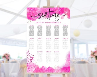 Hot Pink Seating Sign Ladies Birthday Party Tables Seating Chart Printable Fuchsia Pinks Teen Girl Decoration Editable Digital Download P200