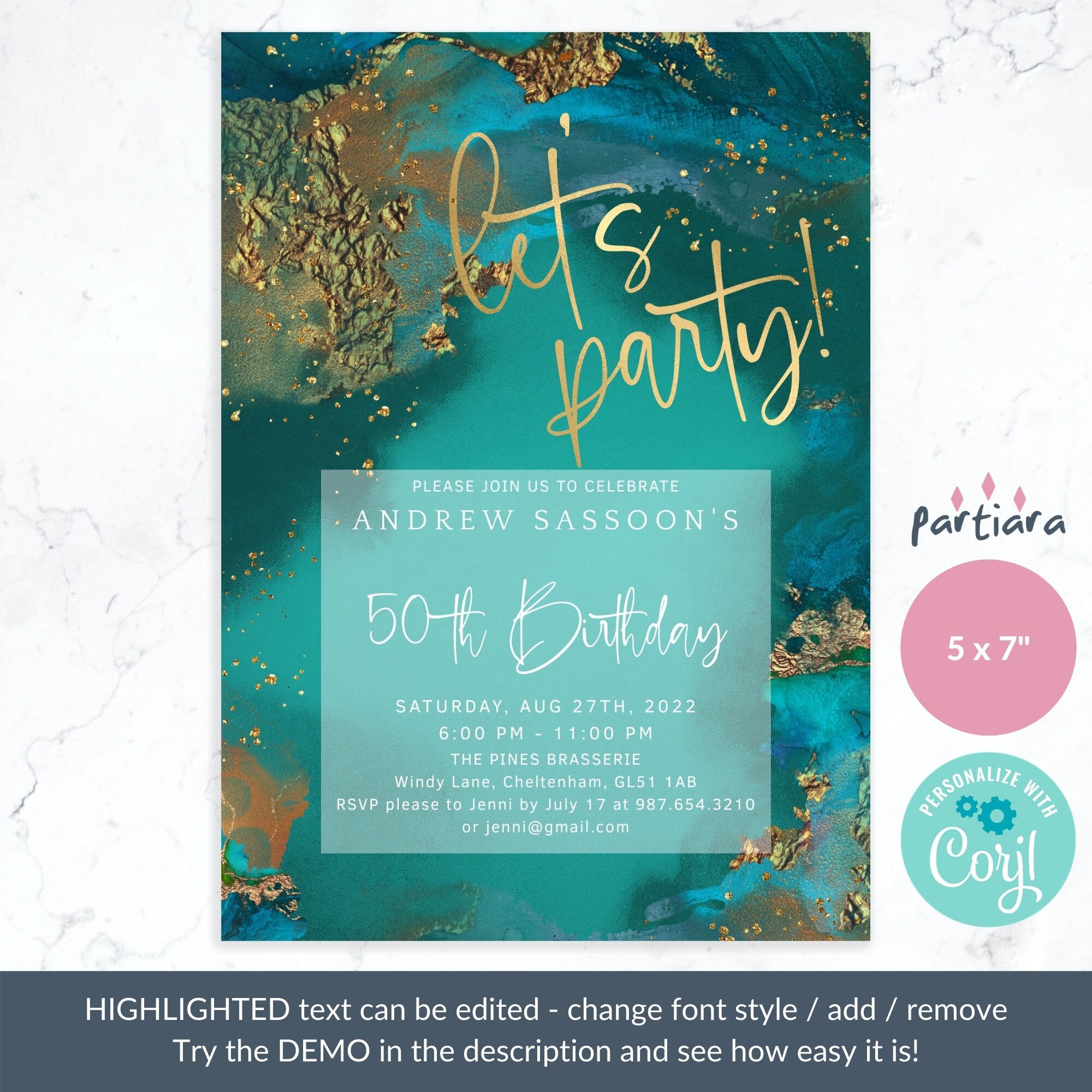 Emerald Green Party Invitation Adults Let's Party Green Etsy