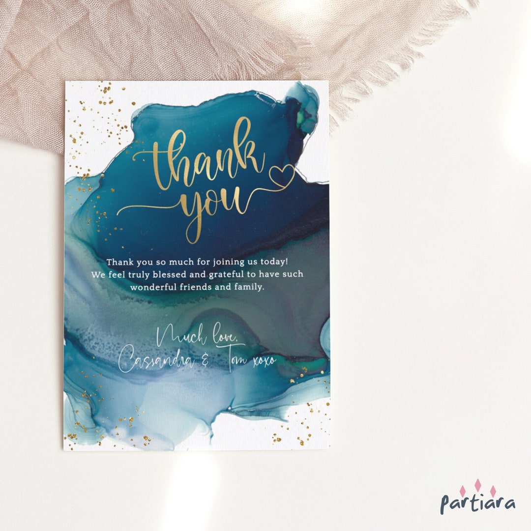 Teal and Gold Thank You Card Printable DIY Birthday Party - Etsy UK