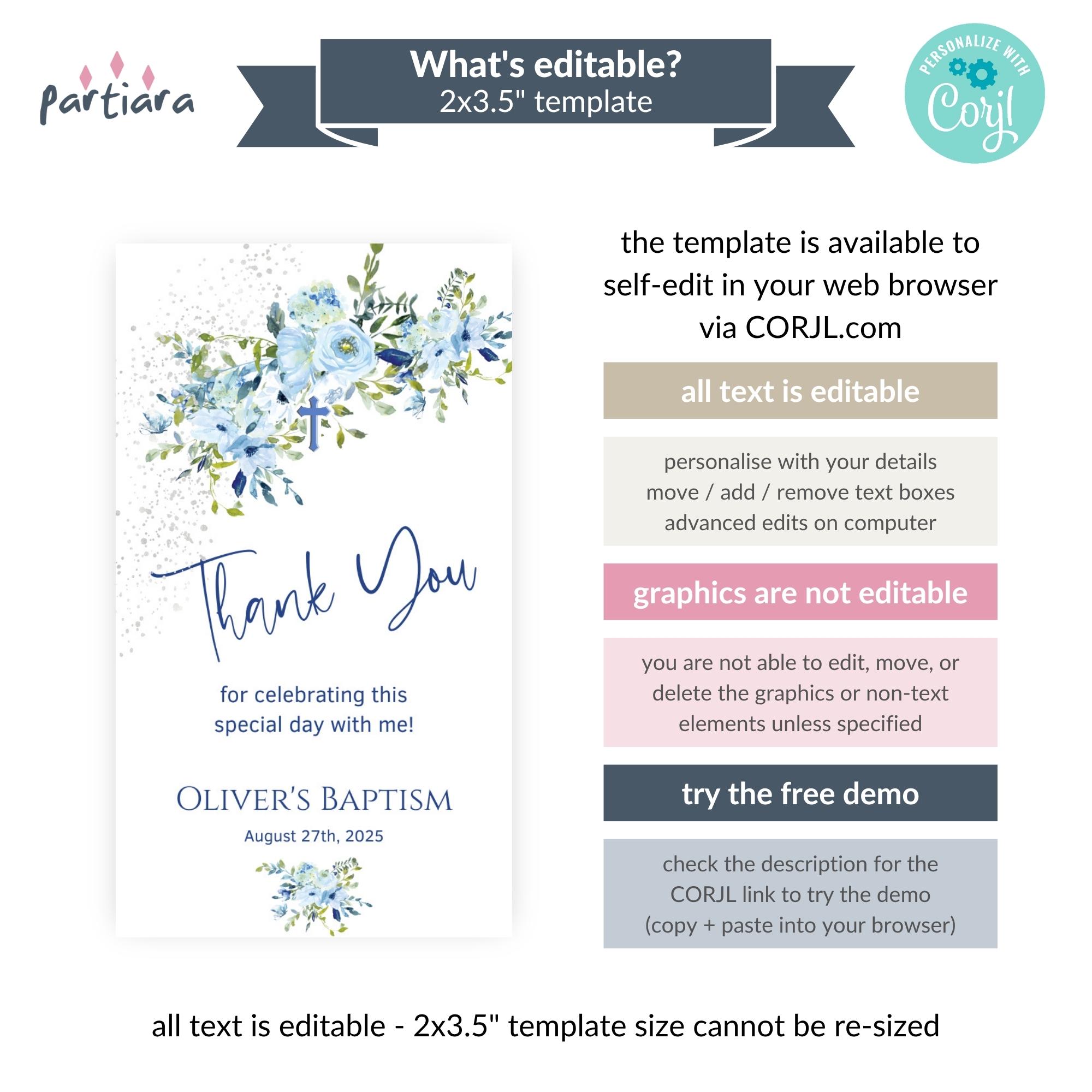 Dedication Tag Layout Blue Baptism Favor Tag Template, Printable Christening Gift Tags, Boys ...
