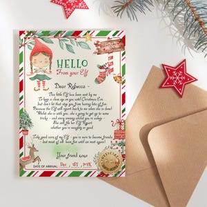 Carta de saludo de tu elfo para niñas, cartas de bienvenida imprimibles para la llegada de Navidad, plantilla editable del juego de actividades de los elfos de diciembre P191