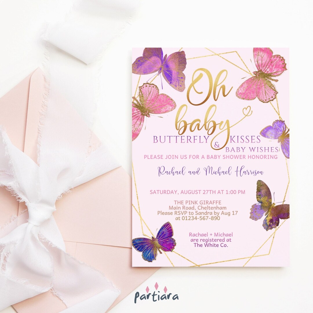 Butterfly Baby Shower Invitation Girl Editable Butterflies Party Invite
