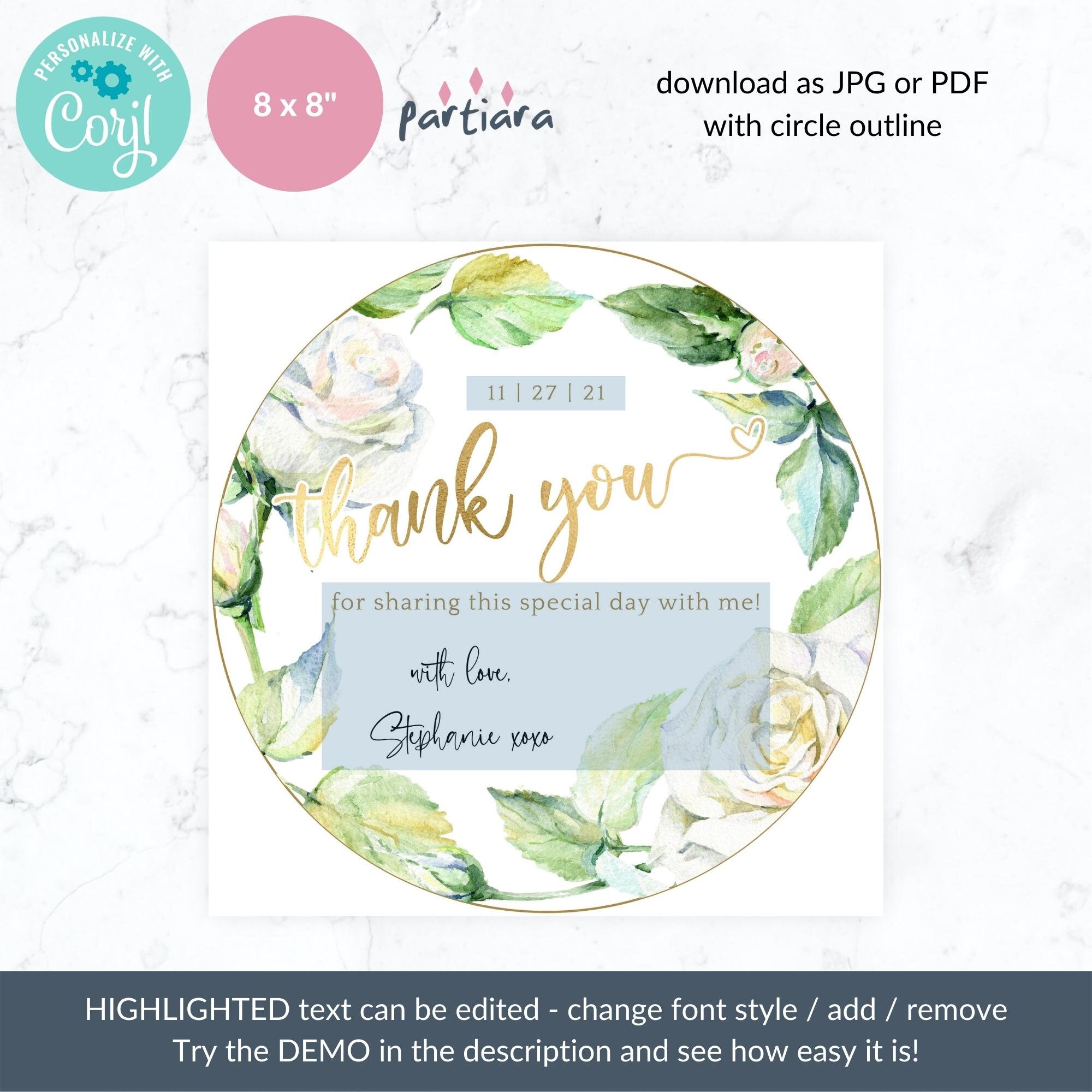Plate Charger Thank You Card Editable Round Birthday Table Etsy