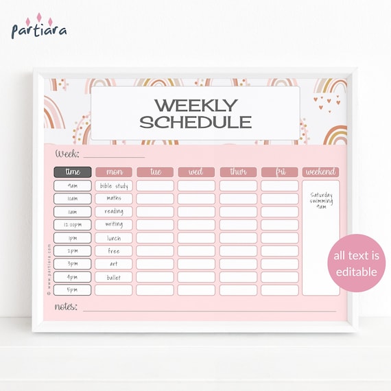 Girls Weekly Planner Printable Daily Schedule Task Planner | Etsy