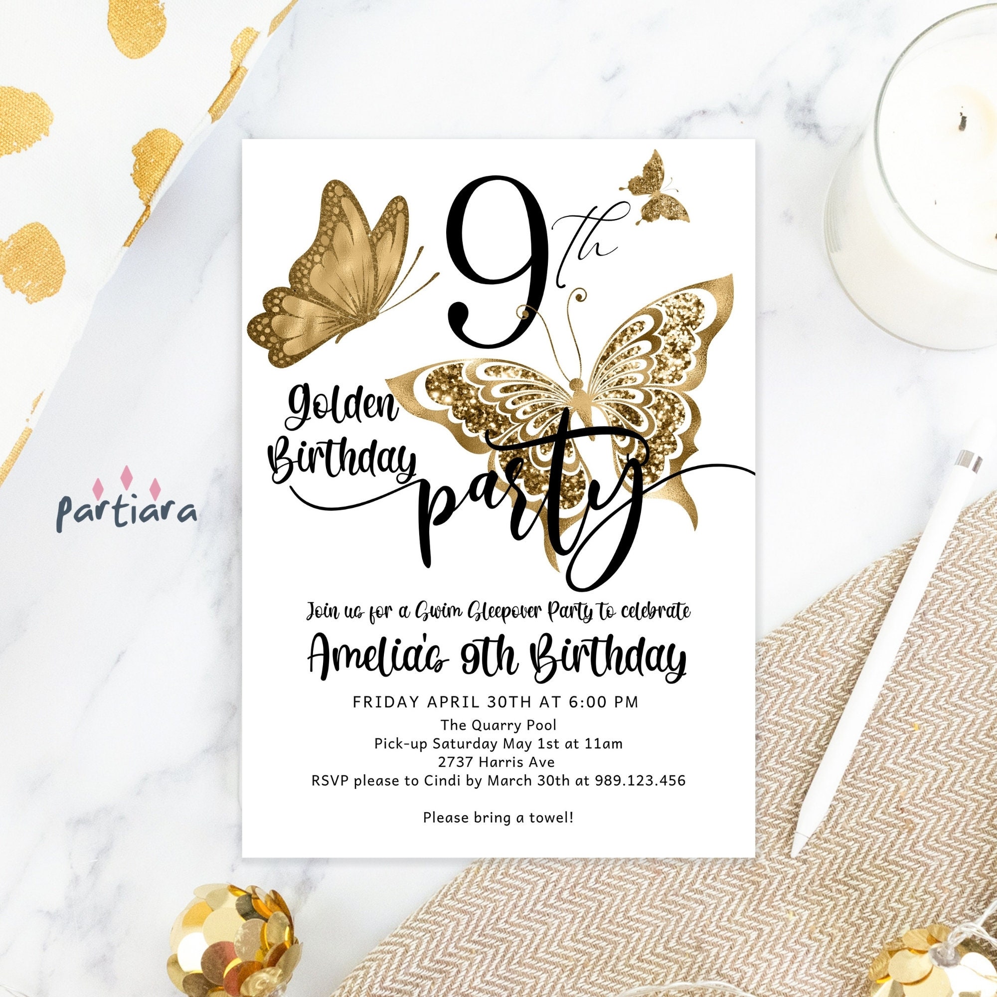 Golden Birthday Invitation Butterflies Party Invite Teen Girls Etsy