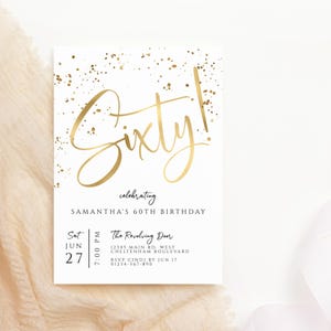 Ladies 60th Birthday Invitation Printable All White Gold Surprise Dinner Party Invite Editable Digital Download Template P132 P493