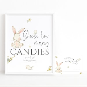 Bunny Baby Shower Candy Game Sign Editable Template, Guess How Many Candies in the Jar, Gender Neutral Printable Digital Download P504