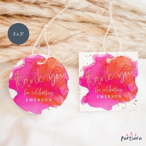 Orange Rosa Favor Geschenkanhänger Printable Damen Teen Girls Geburtstag Party Favors Label Bearbeitbare Digital Download Vorlage P200