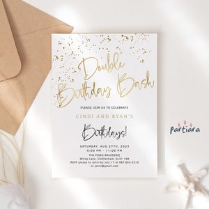 Double Birthday Bash Invitation Printable Men Ladies Teen Boy Girl Joint All White Party Invite Editable Digital Download Template P132 P493
