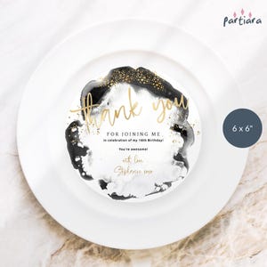 Thank You Plate Insert Charger Template, Black Gold Mens Party Chargers Printable Editable Digital Download Round Cards P268