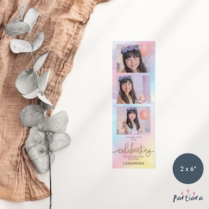 Birthday Photo Strip Rainbow Party Printable, Pastel Unicorn Theme Selfie Picture Editable Template for Girls Bookmark Favors P179