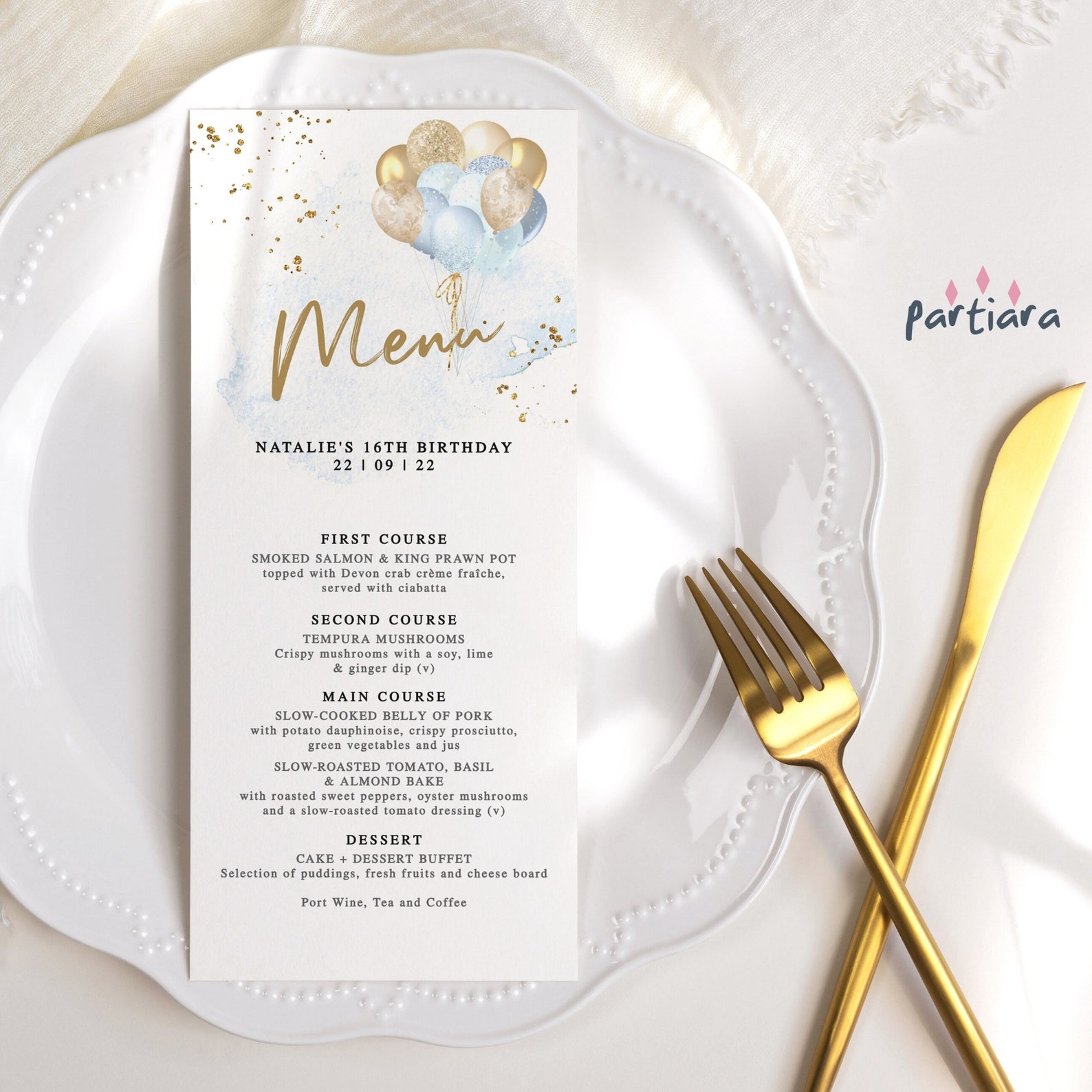 Boy Baby Shower Menu Blue Gold Balloons 1st Birthday Party Etsy