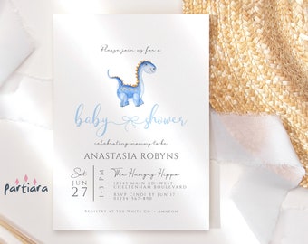 Baby Dinosaur Invite Baby Shower Dino Tea Party Printable Baby Sprinkle Invitation Patel Blue Grey Decor Editable Digital Download P46 P418