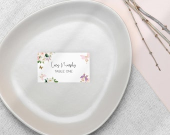 Floral Butterfly Name Card Editable Template Flat Seating Place Cards Printable Girl Birthday Bridal or Baby Shower Digital Download P328