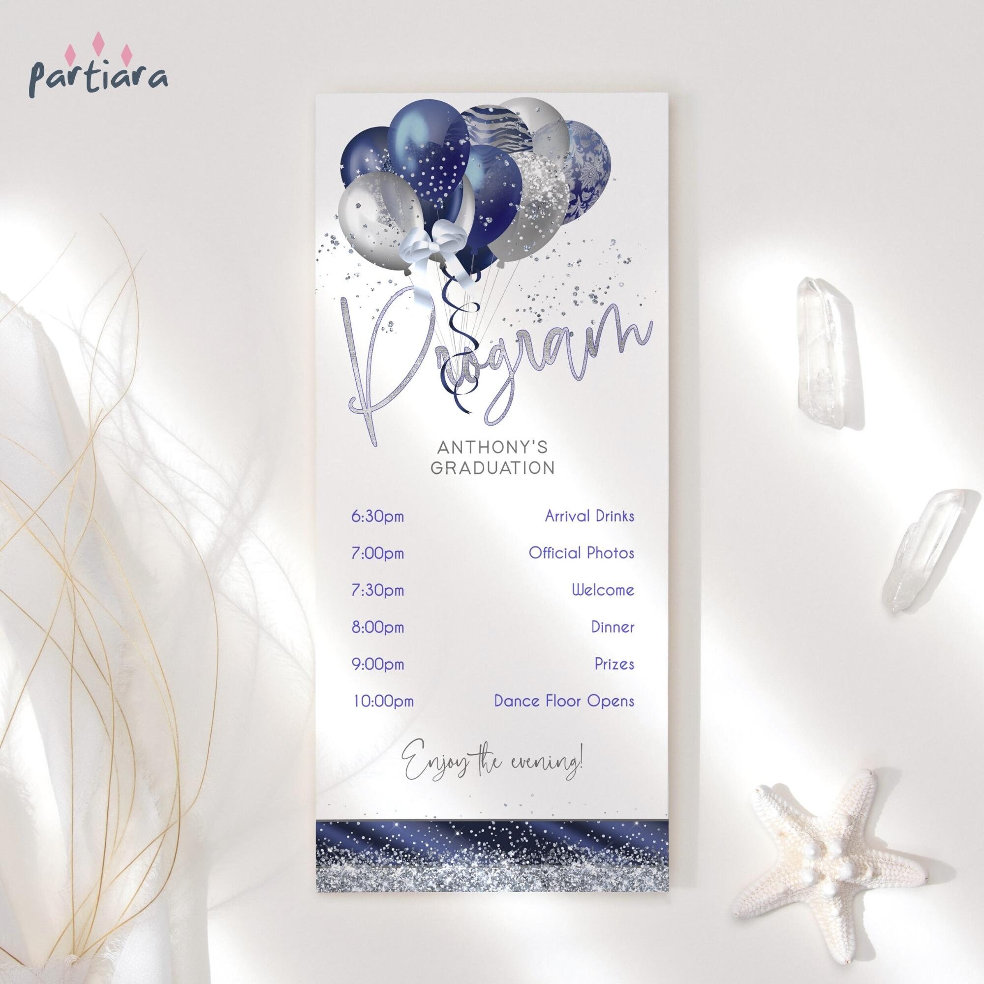 Blue Graduation Program Card Template for Boys, College Graduates ...