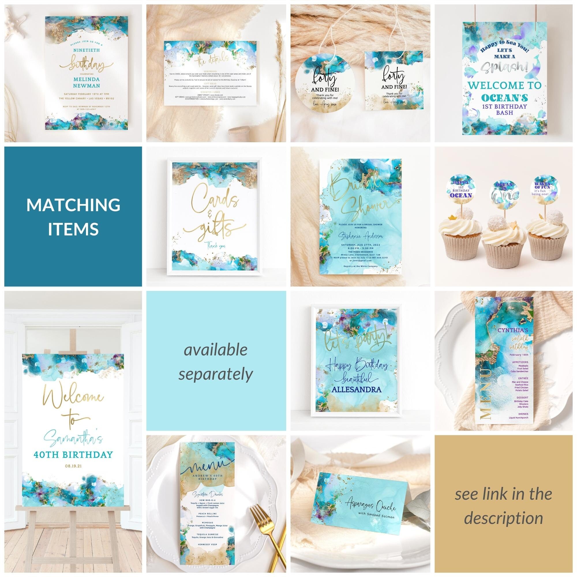 Teal Blue Gold Thank You Birthday Card Printable Men or Ladies Dinner ...