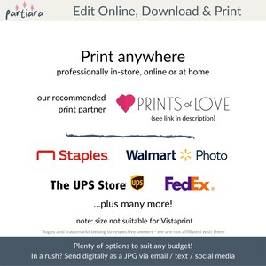 Puede incluir: Un gr&aacute;fico con el texto "Imprime en cualquier lugar" y una lista de minoristas de impresi&oacute;n populares, que incluyen Staples, Walmart, The UPS Store, FedEx y m&aacute;s. El gr&aacute;fico tambi&eacute;n incluye el texto "nuestro socio de impresi&oacute;n recomendado PRINTS of LOVE (ver enlace en la descripci&oacute;n)".