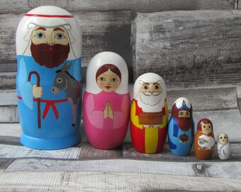 Presepe a matrioska, 6 pezzi, decorazione natalizia unica