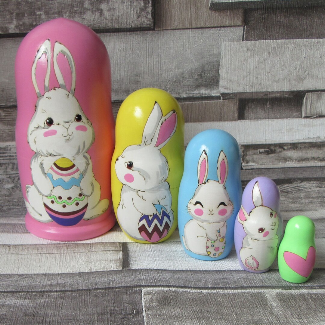 Cute Easter Bunny Nesting Doll 5 Piece 15cm Nesting Dolls Etsy