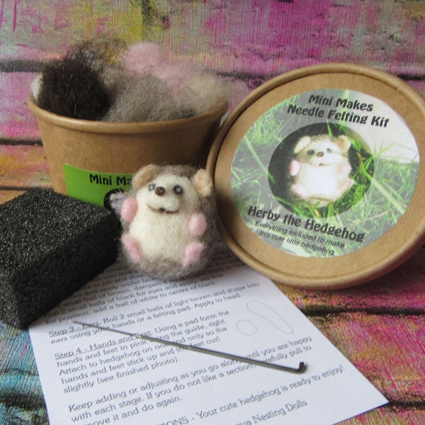 Hedgehog Needle Felting Kit - Mini Needle Felting Kit - Felting Kit for Beginners - Easy Needle Felting - Needle Felted Hedgehog Kit