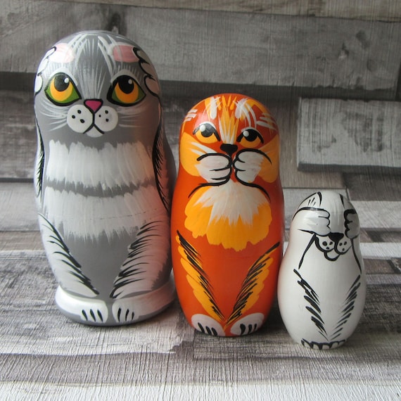 The 3 wise cats 3 piece Nesting dolls Largest doll 10.5cm Stacking dolls home decor