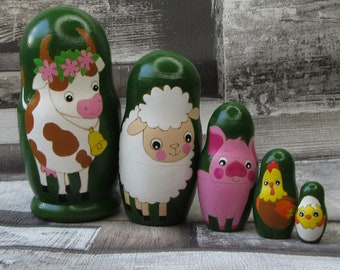 Handgefertigte Bauernhof Puppen, Handbemalte Matroschka Puppen