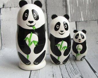 Jolie poupée gigogne panda, 3 pièces, décoration d'intérieur unique